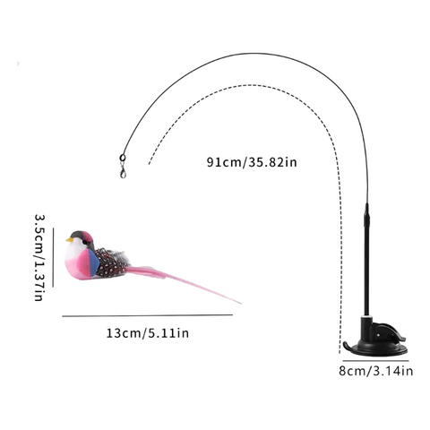 Interactive Self-Play Cat Wand with Suction Base - Automatic Bouncing Teaser Including Bell & 3 Bird Attachments(Pink)