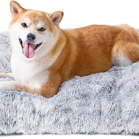 Luxury Long Plush Pet Bed Mat Faux Fur Crate Pad 45x30cm Light Grey Soft Warm Cushion for Cats & Small Dogs