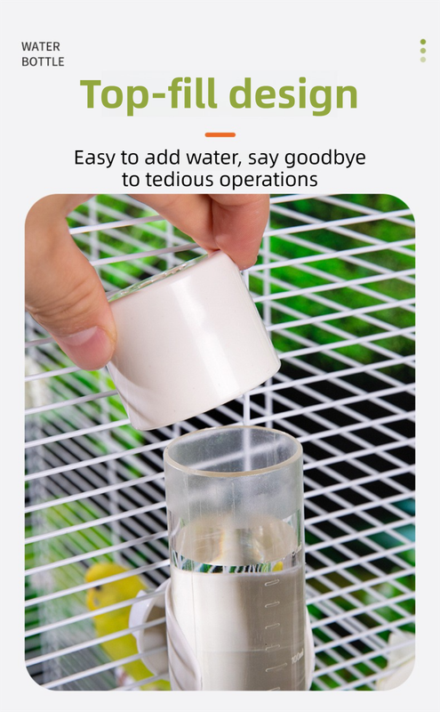 Green Automatic Bird Water Dispenser with Extended Brass Needle Valve and Graduated Marking - 200ML Transparent Threaded Cap Feeder