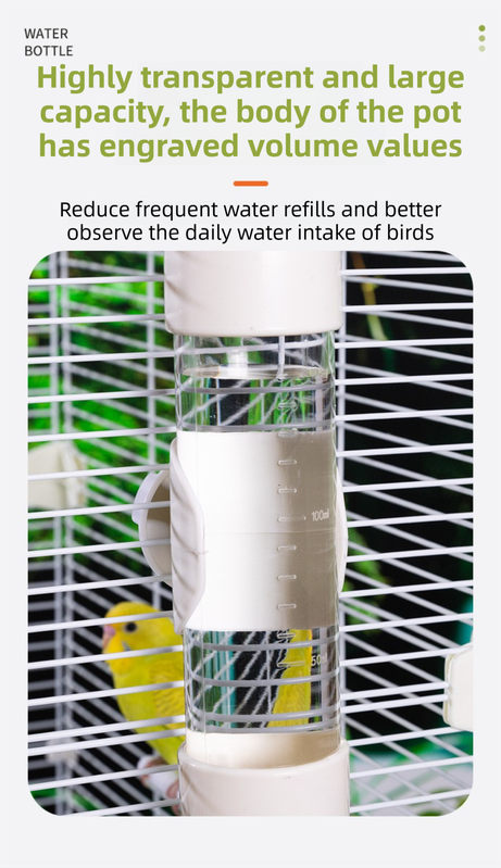 Green Automatic Bird Water Dispenser with Extended Brass Needle Valve and Graduated Marking - 200ML Transparent Threaded Cap Feeder