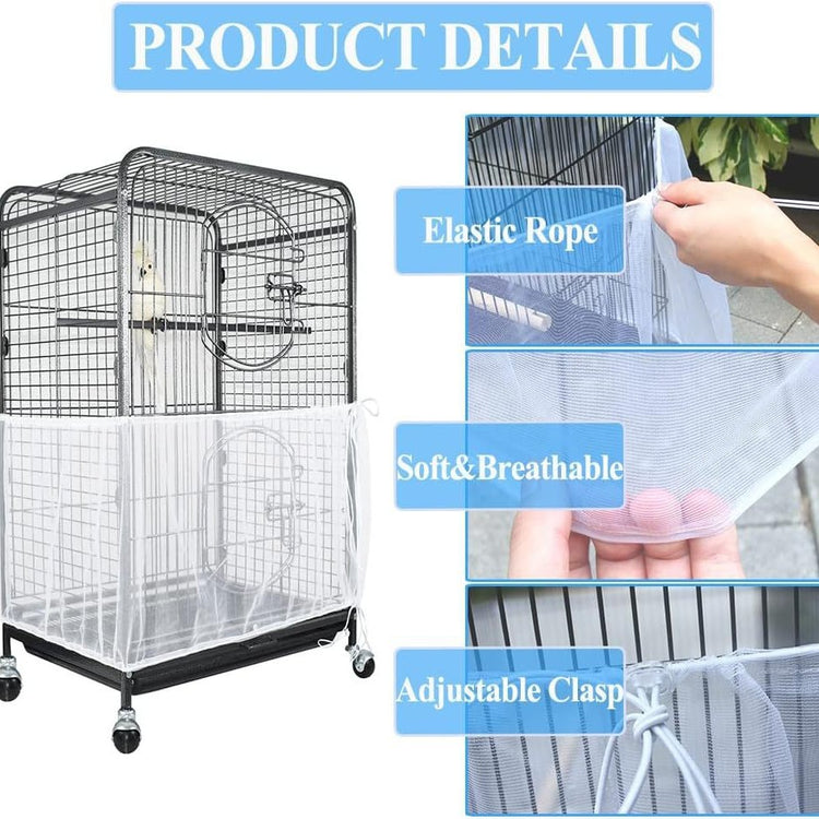 S Black Star【Height 17, Circumference 110】 Large Bird Cage Seed Catcher Net Cover - Adjustable Mesh Guard Splash-Proof Dust Cover for Indoor Outdoor Cages
