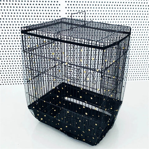 XL Black Star【Height 37, Circumference 220】 Large Bird Cage Seed Catcher Net Cover - Adjustable Mesh Guard Splash-Proof Dust Cover for Indoor Outdoor Cages