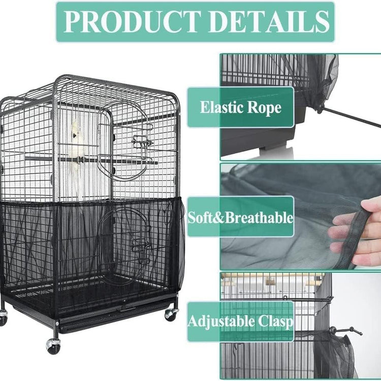 M White【Height 20, Circumference 170】 Large Bird Cage Seed Catcher Net Cover - Adjustable Mesh Guard Splash-Proof Dust Cover for Indoor Outdoor Cages