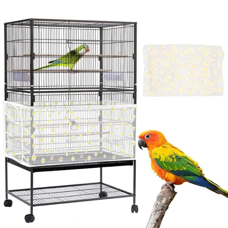 XXL White【Height 40, Circumference 220】 Large Bird Cage Seed Catcher Net Cover - Adjustable Mesh Guard Splash-Proof Dust Cover for Indoor Outdoor Cages