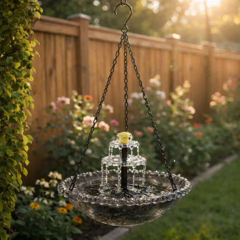 Grey Solar Hanging 3-Layer Cascade Bird Bath Fountain & Wildlife Feeder - 9.25