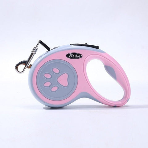Pink Automatic Retractable Dog Leash - 5M Extendable Lead with One-Handed Brake Lock - ABS Casing, Ergonomic Grip, Tangle-Free Nylon Tape, Outdoor Walking Essential