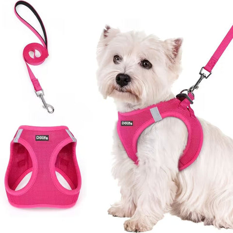 Rose red Breathable Dog Harness and Leash Set - Adjustable Reflective Pet Vest with Swivel Clip(Size: XL)