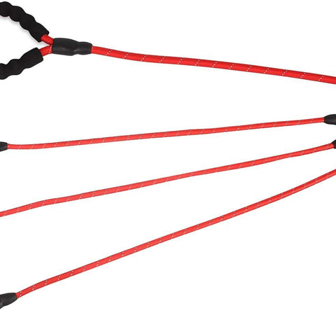Red 3-in-1 No-Tangle Dog Leash for 1-3 Small Large Dogs – Heavy Duty 360° Swivel Bungee Coupler with Reflective Nylon Braid & Padded Handle