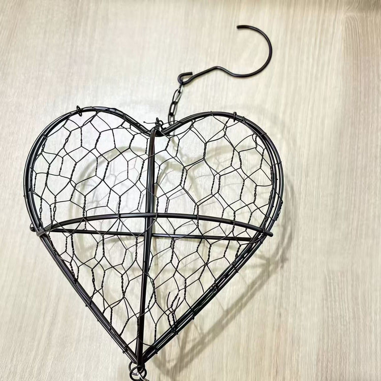 Bird Heart-Shaped Nest with Hanging Metal Frame - Outdoor Garden Decor & Wild Bird Support - Unique Yard Art for Backyard Sanctuaries and Nature Lover Gifts