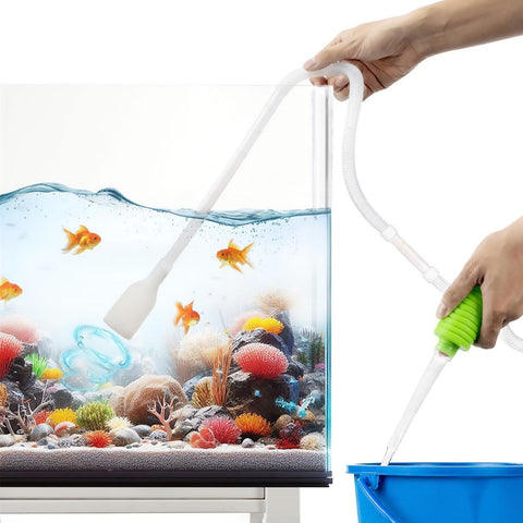 Fish Tank Cleaner - Turtle Tank Accessories - Gravel Vacuum for Aquarium - Hand Siphon Hose to Remove and Change Water or Sand in Minutes - Aquarium Cleaning Tools