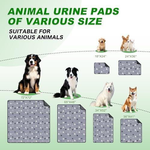 1 Pack Washable Pee Pads for Dogs, Waterproof, Gray | Super Absorbent, Waterproof and Non-Slip; Washable, Reusable Dog Pads for Crates, Playpens, Floors, Furniture and Travel - Gray - Size 65" x 48"