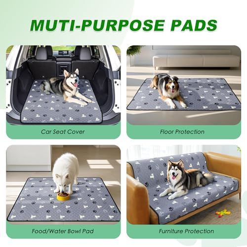 1 Pack Washable Pee Pads for Dogs, Waterproof, Gray | Super Absorbent, Waterproof and Non-Slip; Washable, Reusable Dog Pads for Crates, Playpens, Floors, Furniture and Travel - Gray - Size 65" x 48"