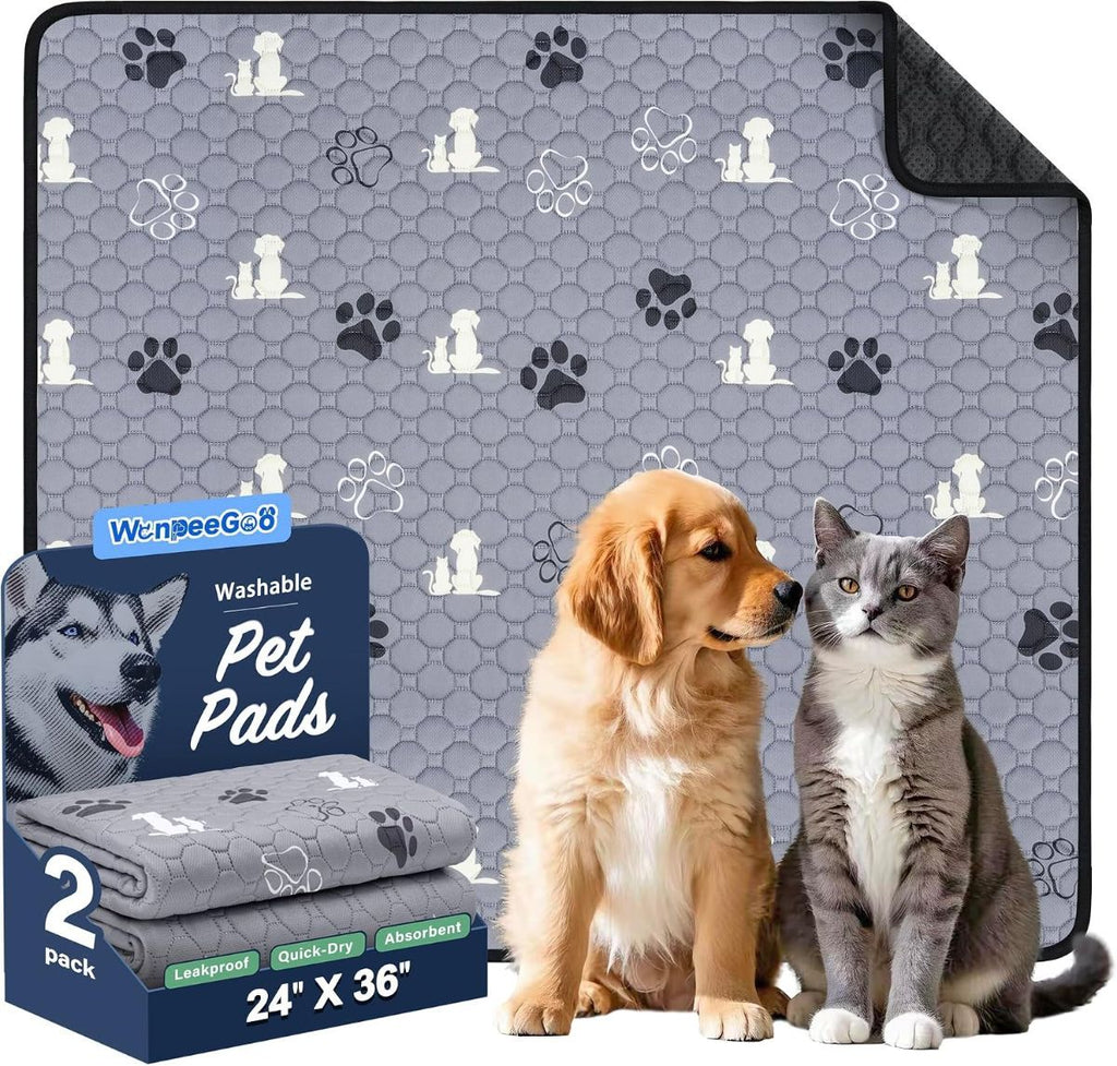 1 Pack Washable Pee Pads for Dogs, Waterproof, Gray | Super Absorbent, Waterproof and Non-Slip; Washable, Reusable Dog Pads for Crates, Playpens, Floors, Furniture and Travel - Gray - Size 65" x 48"