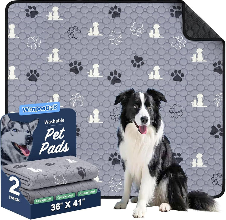 1 Pack Washable Pee Pads for Dogs, Waterproof, Gray | Super Absorbent, Waterproof and Non-Slip; Washable, Reusable Dog Pads for Crates, Playpens, Floors, Furniture and Travel - Gray - Size 65" x 48"