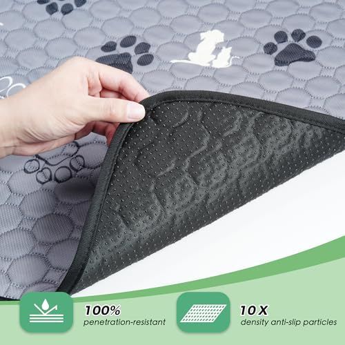1 Pack Washable Pee Pads for Dogs, Waterproof, Gray | Super Absorbent, Waterproof and Non-Slip; Washable, Reusable Dog Pads for Crates, Playpens, Floors, Furniture and Travel - Gray - Size 72"x72"
