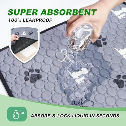 1 Pack Washable Pee Pads for Dogs, Waterproof, Gray | Super Absorbent, Waterproof and Non-Slip; Washable, Reusable Dog Pads for Crates, Playpens, Floors, Furniture and Travel - Gray - Size 72"x72"