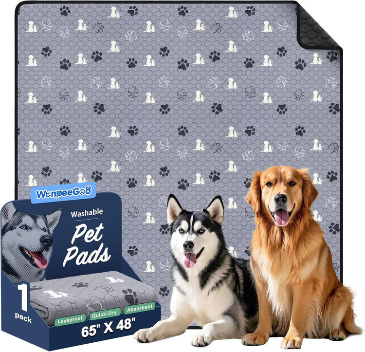 1 Pack Washable Pee Pads for Dogs, Waterproof, Gray | Super Absorbent, Waterproof and Non-Slip; Washable, Reusable Dog Pads for Crates, Playpens, Floors, Furniture and Travel - Gray - Size 72"x72"