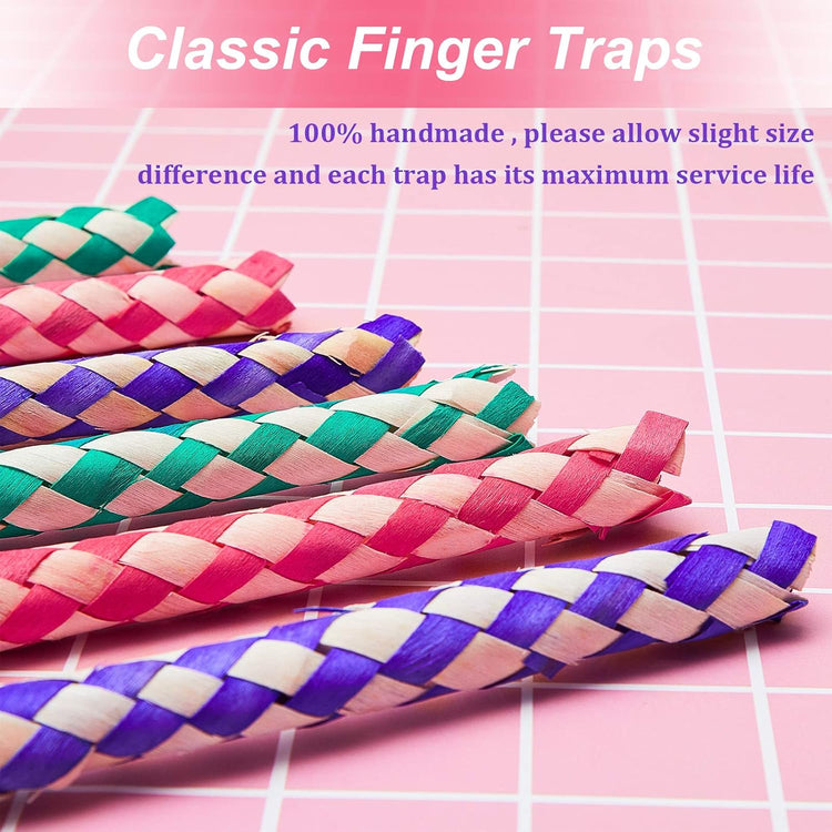 24 Pieces Chinese Finger Trap Bamboo Finger Traps PET Bird Chew Toy Birds Foraging Chopper Toy for Kids Birthday Party Favors Piñata Fillers Goodie Bag Stuffers