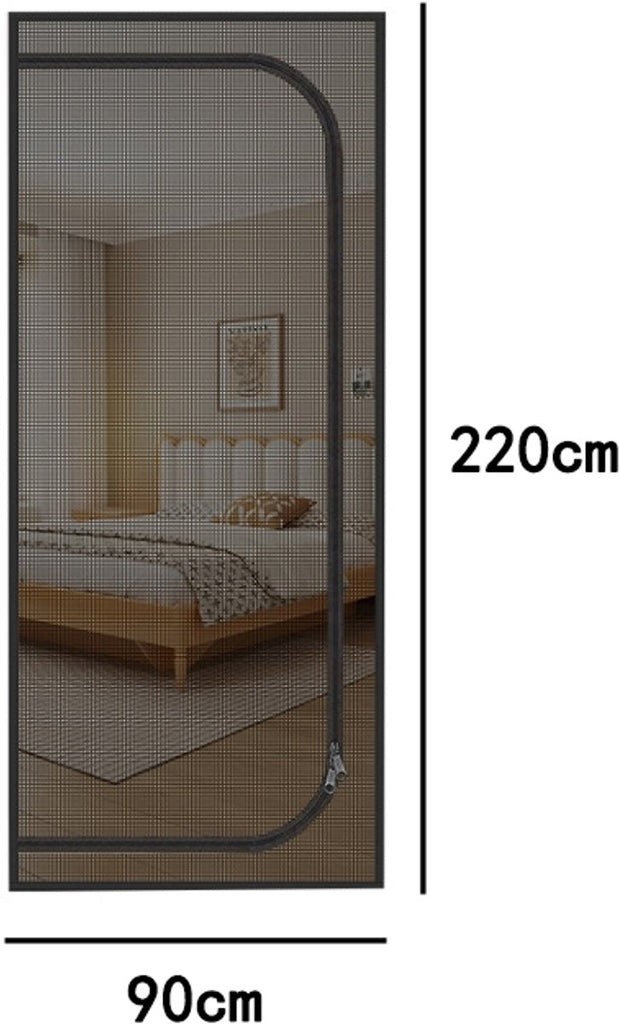 Reinforced cat screen door, flexible screen door with zipper, anti-theft door, mosquito net, thickened cat-proof mesh, suitable for living room, kitchen, bedroom, black, 90x220cm