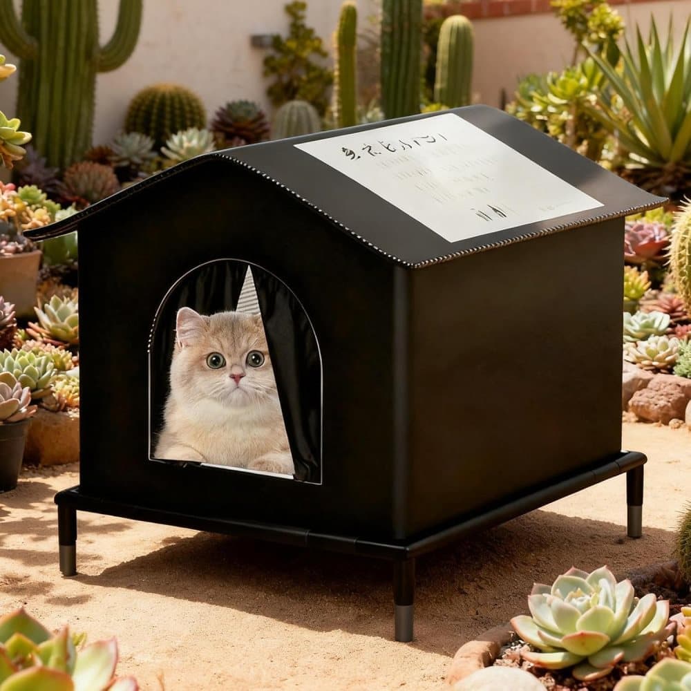 1 Pack Waterproof Insulated Outdoor Cat House for Homeless Cats and Small Animals, 42 x 42 x 42cm, Black