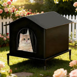 1 Pack Waterproof Insulated Outdoor Cat House for Homeless Cats and Small Animals, 42 x 42 x 42cm, Black
