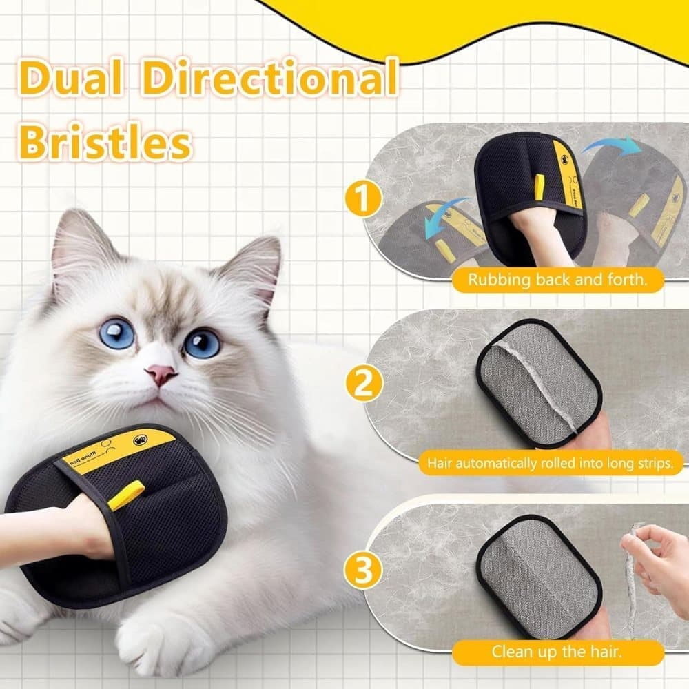 2-Pack Pet Fur Removal Glove, Double-Sided Reusable Static Hair Remover, Compatible with Cats and Dogs