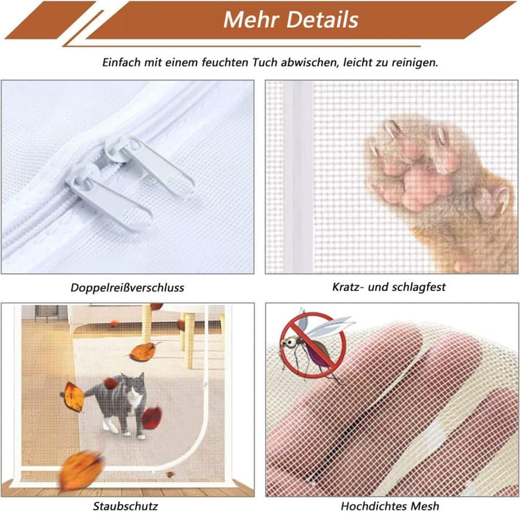 Reinforced cat door protection durable breathable insect-repellent mesh scratch-resistant pet safe, 90x200cm, White