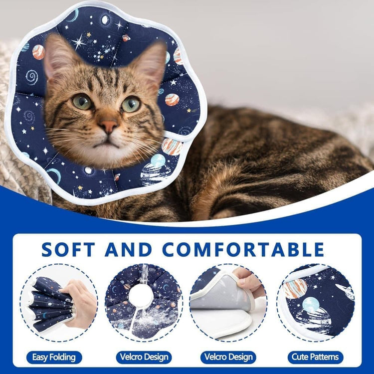 1 Adjustable Protective Collar for Cats and Dogs with Velcro, Blue, S, Compatible with Cats