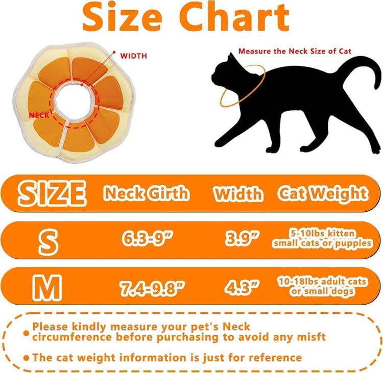 1 Adjustable Protective Collar for Cats and Dogs with Velcro, Compatible with Cats, M, Orange