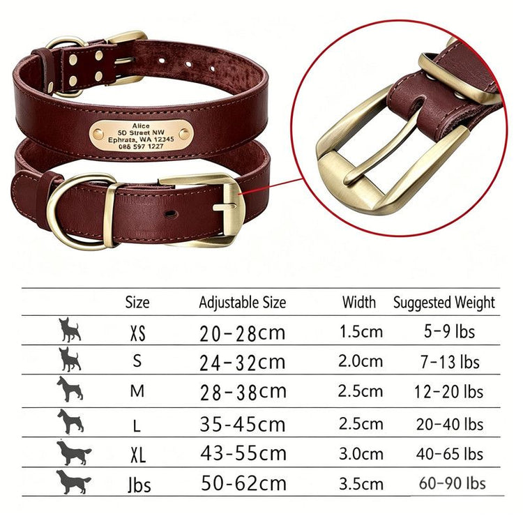 Premium Genuine Leather Dog Collar/Durable Real Leather Adjustable Collars For Male Female(XL,Dark brown)