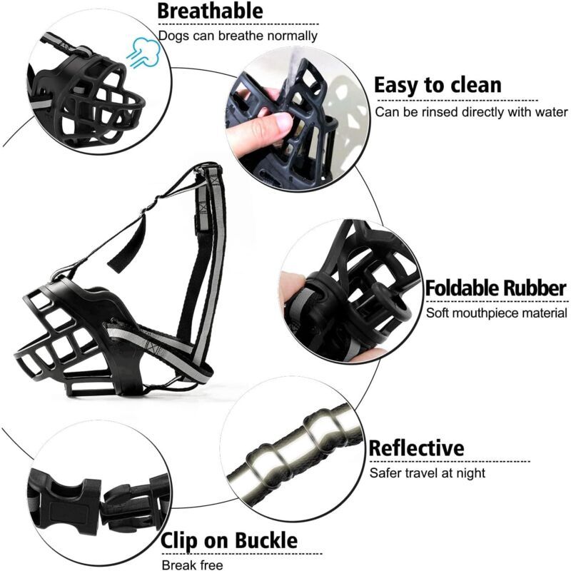 Dog Muzzle with Breathable Mesh and Nylon Headband for Small Medium and Large Dogs, L