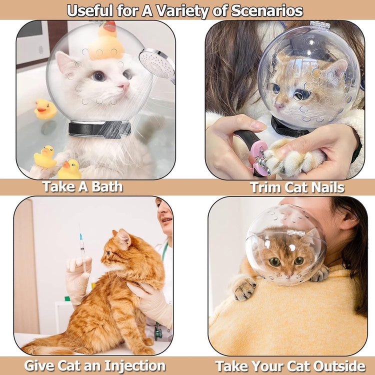 Cat muzzle - With breathable hood - Adjustable astronaut helmet for kittens - Prevents your pet from gnawing at and licking its fur - Spherical face mask - Suitable for aggressive cats (L)