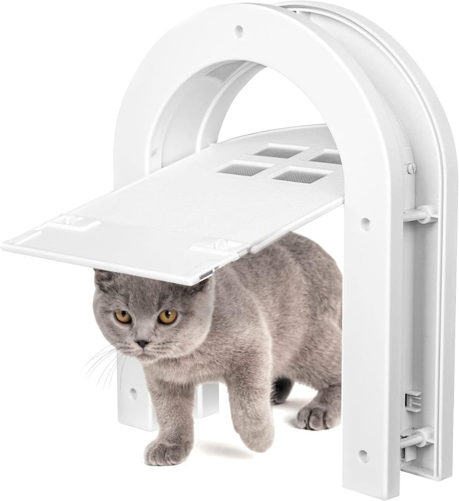 Cat flap - Cat flaps - Cat flap with tunnel - Small cat flap - Cat door - White - Magnetic closure - Waterproof - Suitable for medium & small cats - Indoor & outdoor doors - Size M
