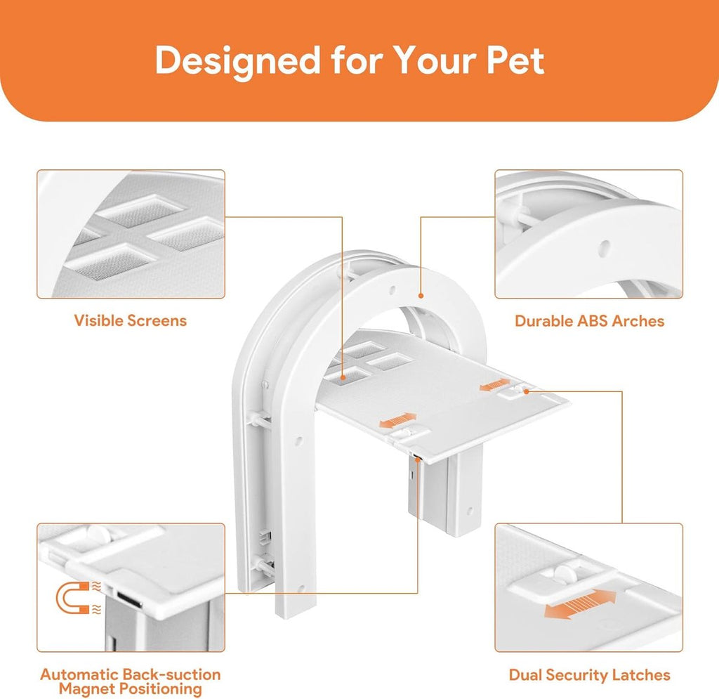 Cat flap - Cat flaps - Cat flap with tunnel - Small cat flap - Cat door - White - Magnetic closure - Waterproof - Suitable for medium & small cats - Indoor & outdoor doors - Size M