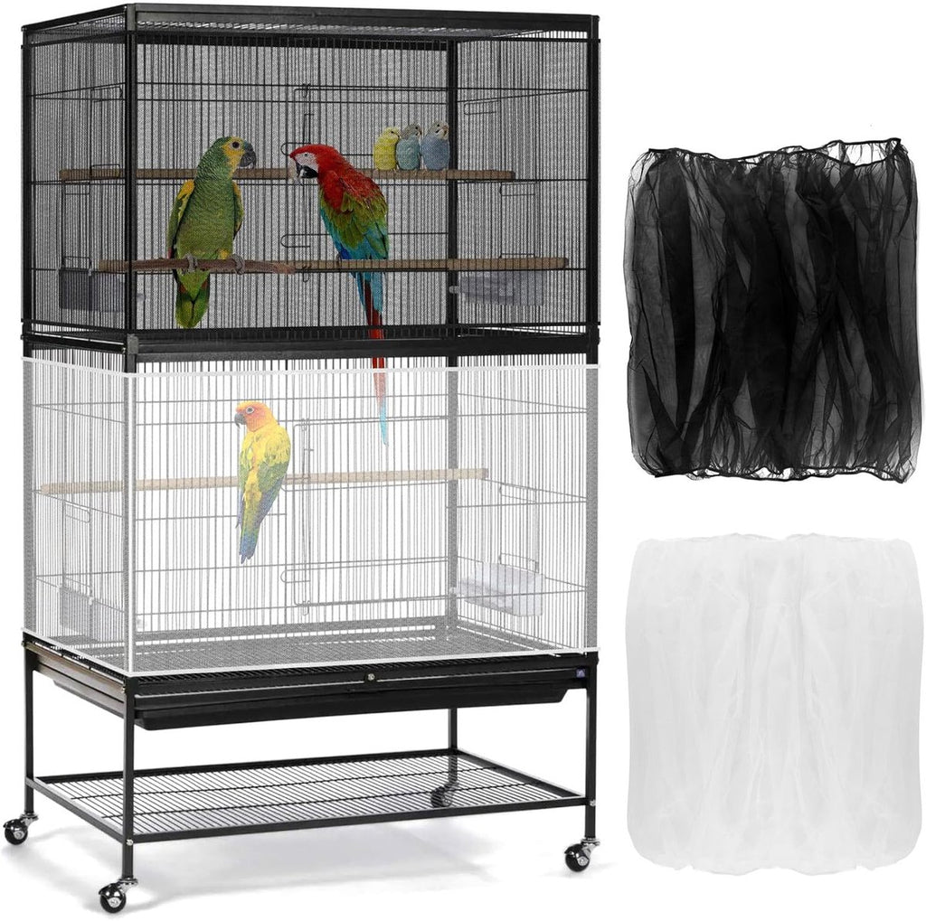 Birdcage Mesh Cover - Universal Birdcage Cover - Birdcage Splash Guard - Seed Catcher - Dust Cover for Birdcage - Birdcage Cover Skirt - Dustproof Mesh Cover - Dust Cover - Net - Birdcage Accessories - 40*150-220 cm - Black and White