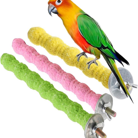 Bird Perch Parrot Stand Cage Accessories Natural Wooden Stick Paw Grinding Rough-surfaced Chew Toy for Cockatiels,Cockatoo,Lorikeet,Conure,Parakeet 3 Pack (Random Color,7.9inch)