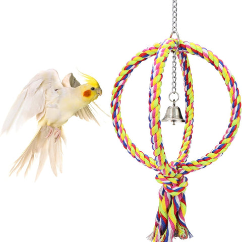 Bird Swing Perch Stand Cotton Rope 2 Two Rings Toy for Parrot Budgie Parakeet Cockatiel Conure Lovebird Finch Canary Cockatoo African Grey Macaw Eclectus Amazon Cage Accessories