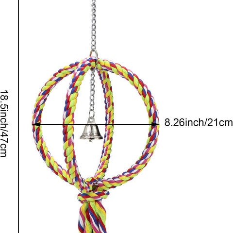 Bird Swing Perch Stand Cotton Rope 2 Two Rings Toy for Parrot Budgie Parakeet Cockatiel Conure Lovebird Finch Canary Cockatoo African Grey Macaw Eclectus Amazon Cage Accessories