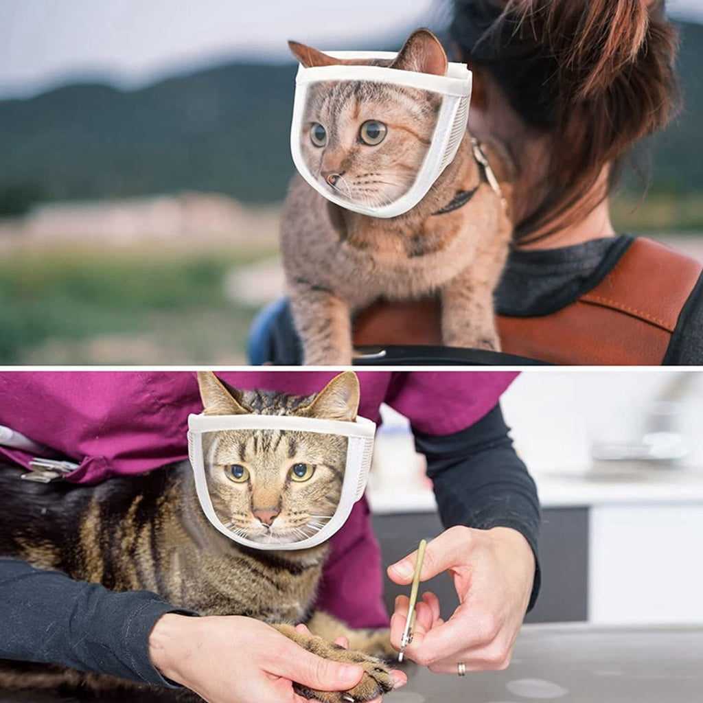 1 Piece - Adjustable Visor - Muzzle with Wide Field of View - Breathable and Bite-Resistant Muzzle - Muzzle for Cat Grooming（S：Suitable for cats with a head circumference of 17-21 cm）