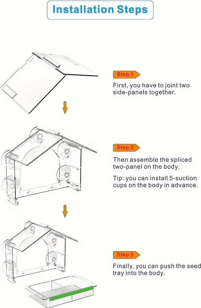 Birdhouse for on or attached to the window, Birdhouse with Suction Cups, Bird Feeder Transparent Window, Feeding Station, Includes Suction Cups