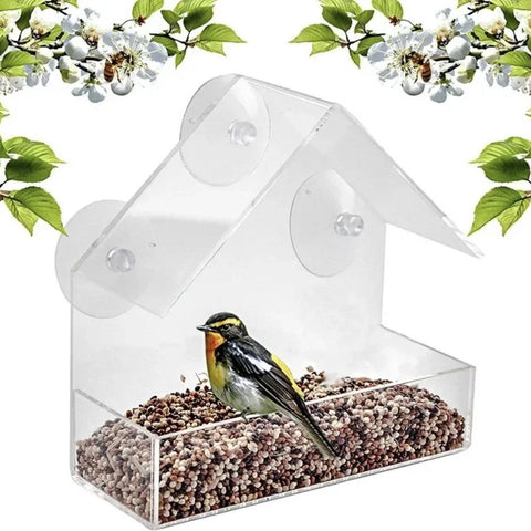 Transparent House-Shaped Window Bird Feeder with Suction Cups, Outdoor Feeding Station for Attracting Small Wild Birds at Home