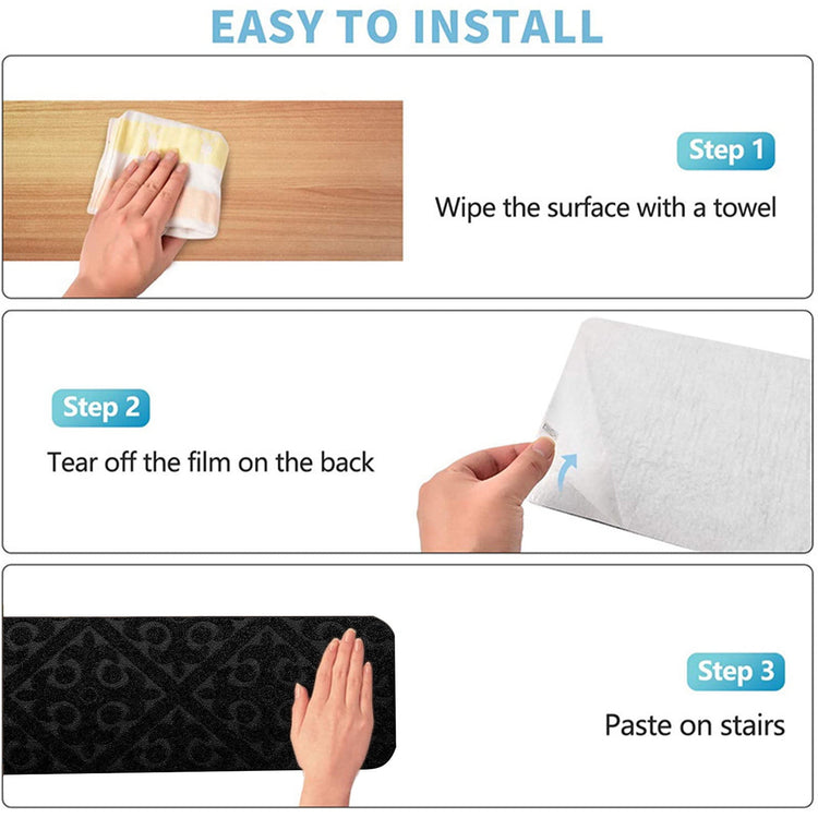 Stair Treads for Wooden Steps, Soft Stair Treads, 8 x 30 Inch Reusable Carpet Stair Treads, Washable Stair Runners for Wooden Steps Non Slip Stair Rugs #2_Black