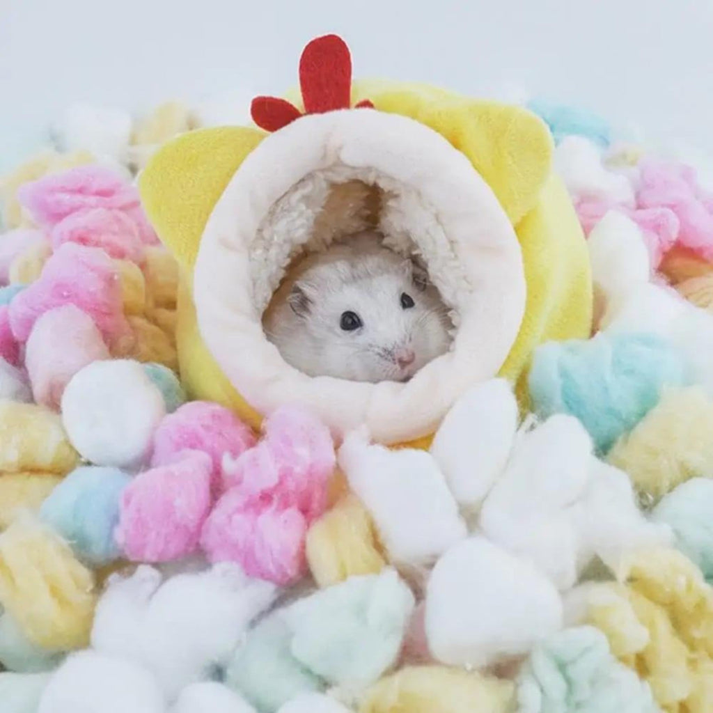 Small Pet Bed, Pig Christmas Bed Warm Hedgehog Hideout Cotton House Sleeping Nest Cage Accessories for Small Animal Habitat Supplies for Hamster Sugar Glider Squirrel Bearded Dragon, Pink Yellow