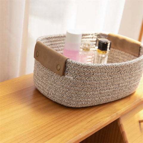 1 Piece Small Cat Ears Toy Organizer, Woven Cotton Rope Basket, Decorative Nursery Bins & Boxes Gift Basket Empty for Pet, Coffee, 28 x 22 x 11 cm