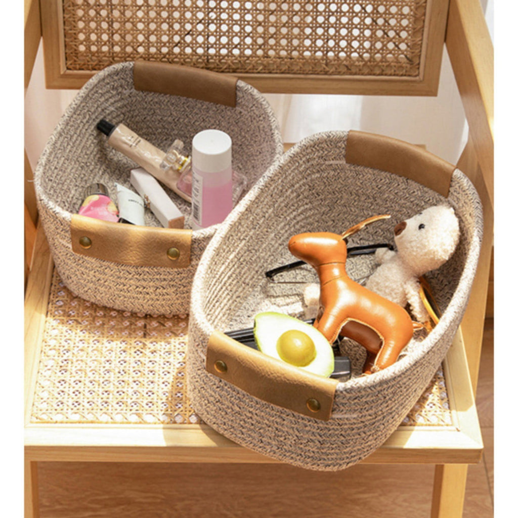 1 Piece Small Cat Ears Toy Organizer, Woven Cotton Rope Basket, Decorative Nursery Bins & Boxes Gift Basket Empty for Pet, Coffee, 28 x 22 x 11 cm