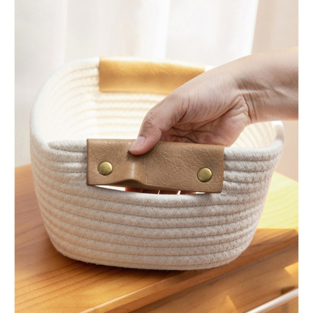 1 Piece Small Cat Ears Toy Organizer, Woven Cotton Rope Basket, Decorative Nursery Bins & Boxes Gift Basket Empty for Pet, Coffee, 28 x 22 x 11 cm