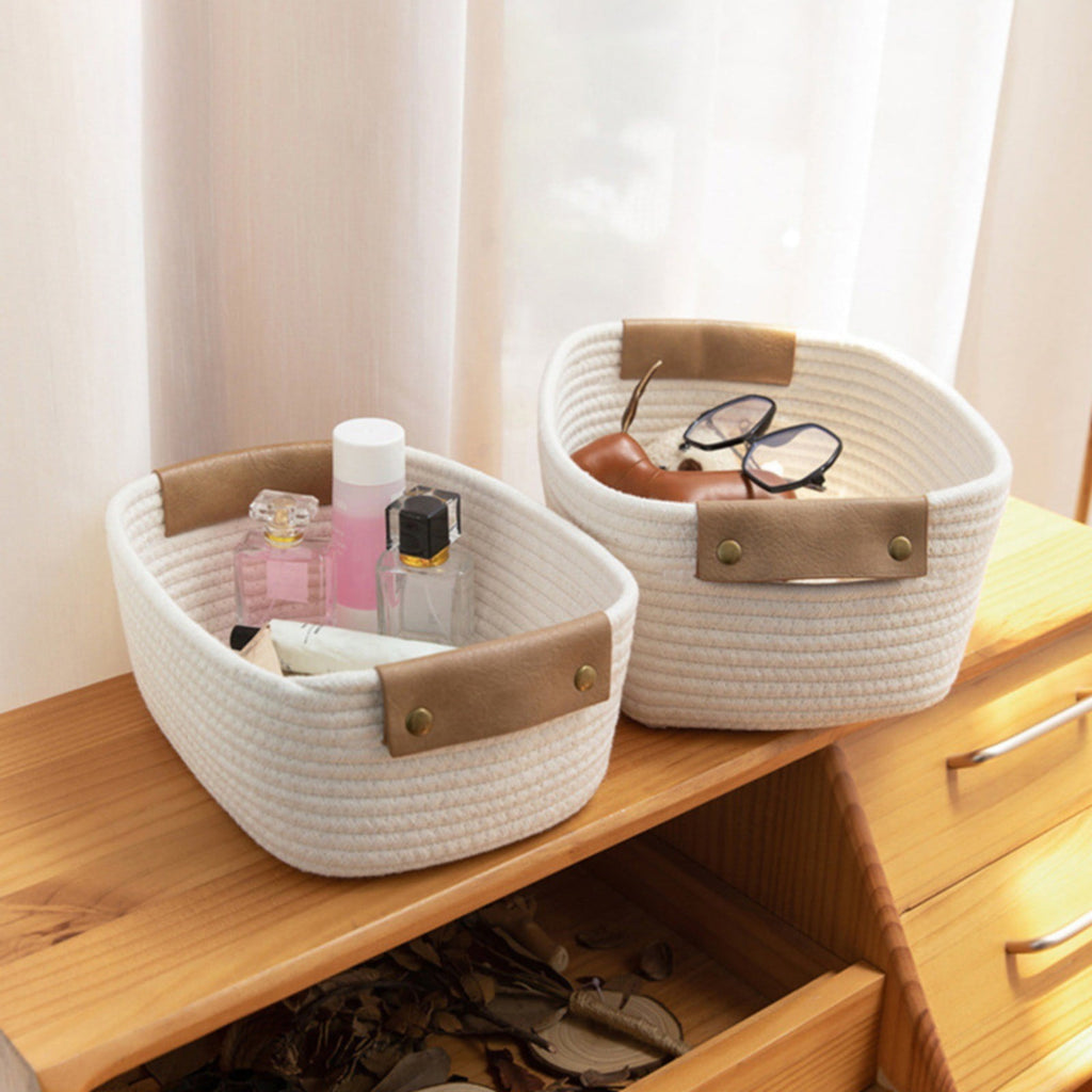 1 Piece Small Cat Ears Toy Organizer, Woven Cotton Rope Basket, Decorative Nursery Bins & Boxes Gift Basket Empty for Pet, Coffee, 28 x 22 x 11 cm