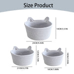 1 Piece Small Cat Ears Toy Organizer, Woven Cotton Rope Basket, Decorative Nursery Bins & Boxes Gift Basket Empty for Pet Toy, Grey, 19.8 x 10 cm