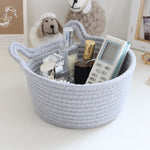 1 Piece Small Cat Ears Toy Organizer, Woven Cotton Rope Basket, Decorative Nursery Bins & Boxes Gift Basket Empty for Pet Toy, Grey, 19.8 x 10 cm