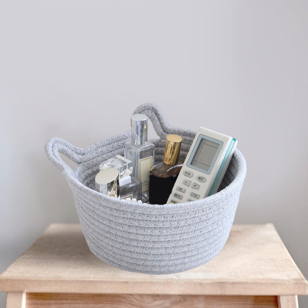 1 Piece Small Cat Ears Toy Organizer, Woven Cotton Rope Basket, Decorative Nursery Bins & Boxes Gift Basket Empty for Pet Toy, Grey, 21 x 12 cm